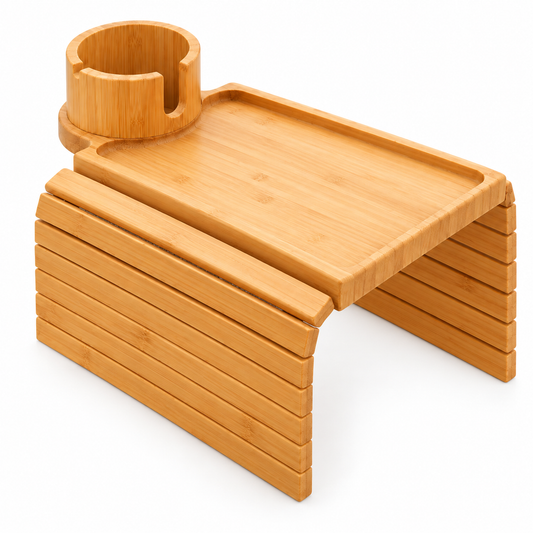 🛋️ Sofa Arm Tray | Bamboo Couch Organizer | Cup Holder Side Table