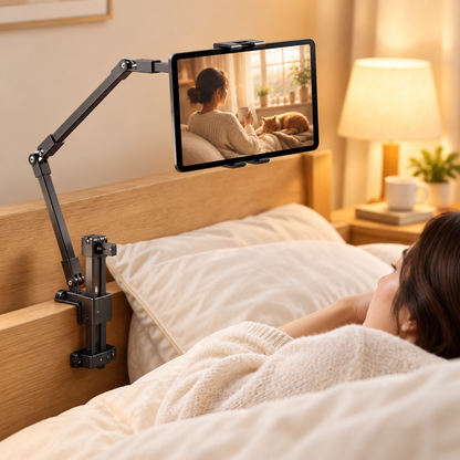 📱 Bedside Tablet Stand | Adjustable Clamp Holder | Hands-Free Viewing Arm