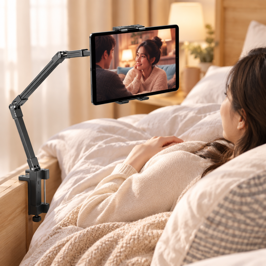 📱 Bedside Tablet Stand | Adjustable Clamp Holder | Hands-Free Viewing Arm